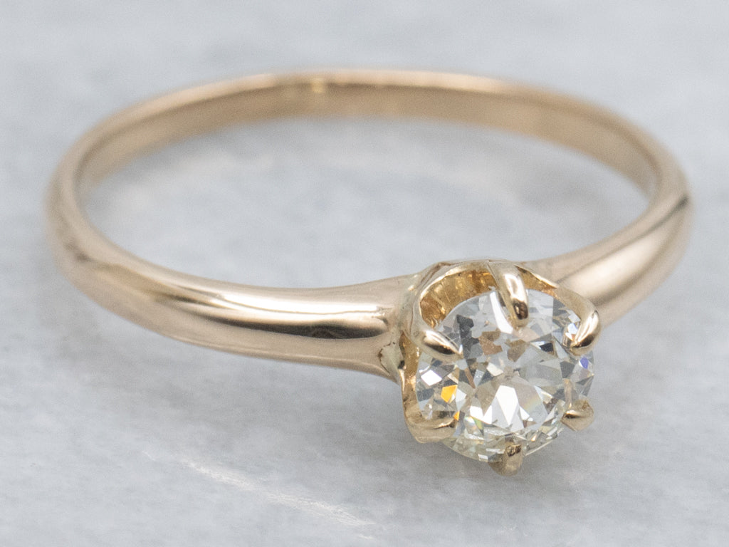 Antique Six-Prong Old Mine Cut Diamond Solitaire Engagement Ring