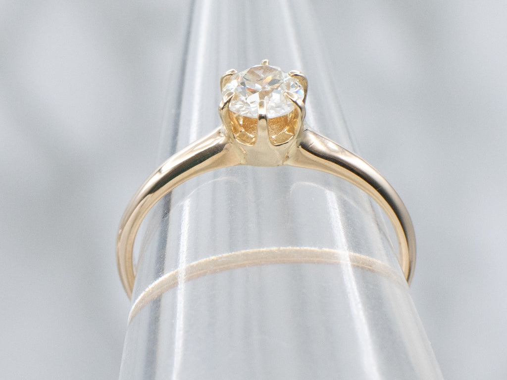 Antique Six-Prong Old Mine Cut Diamond Solitaire Engagement Ring