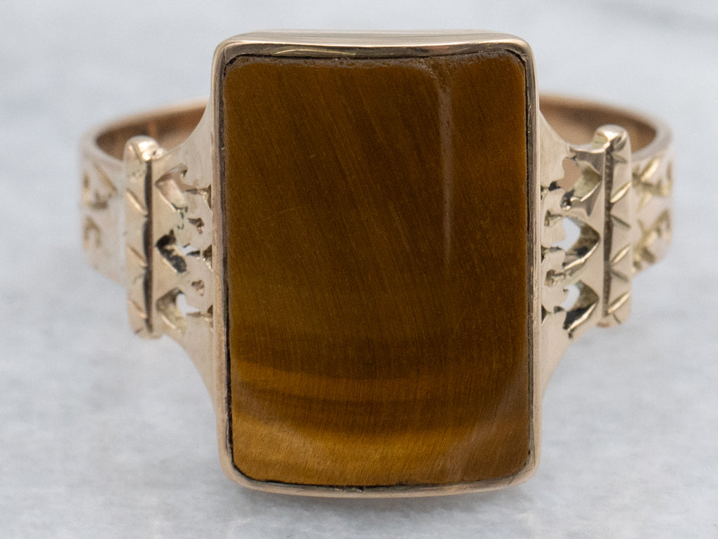 Antique 1880s Barrel-Cut Tiger's Eye Men's Ring