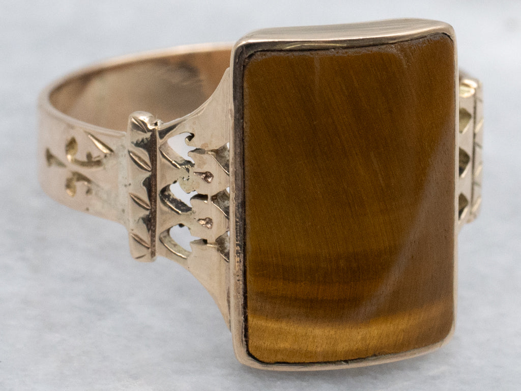Antique 1880s Barrel-Cut Tiger's Eye Men's Ring