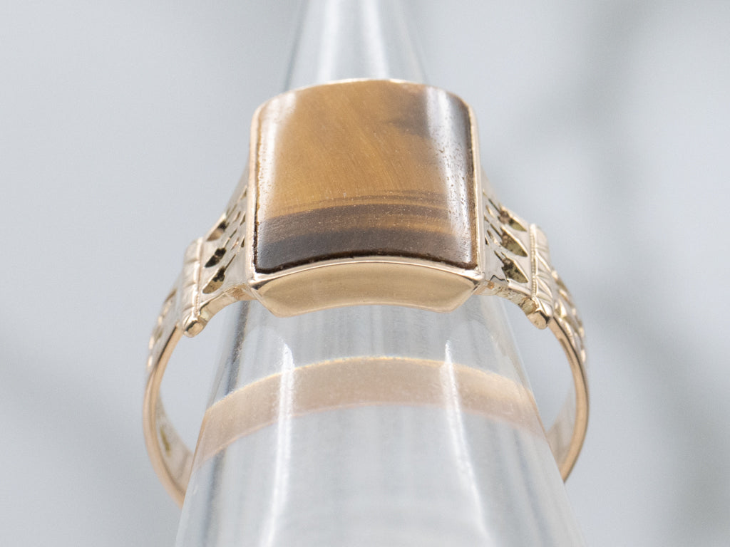 Antique 1880s Barrel-Cut Tiger's Eye Men's Ring