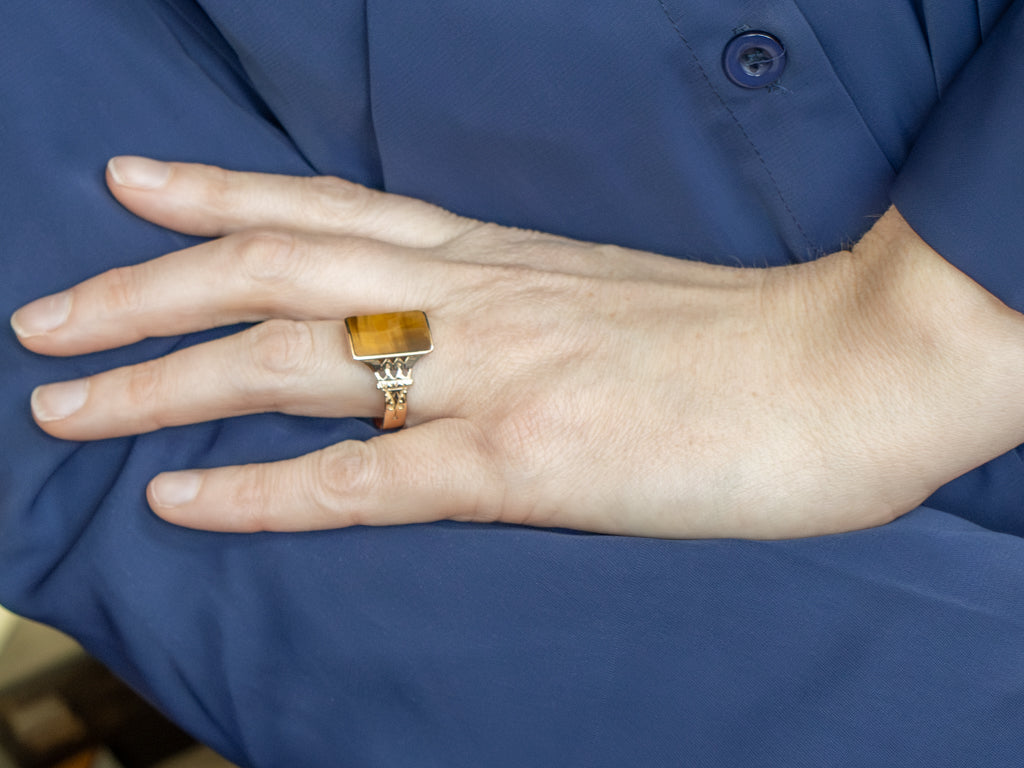 Antique 1880s Barrel-Cut Tiger's Eye Men's Ring