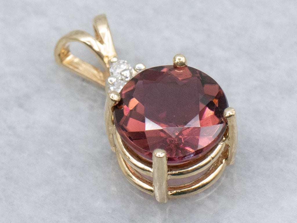 Pink Tourmaline Diamond and Gold Pendant