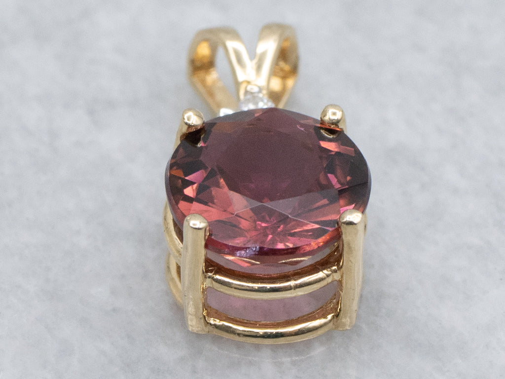 Pink Tourmaline Diamond and Gold Pendant