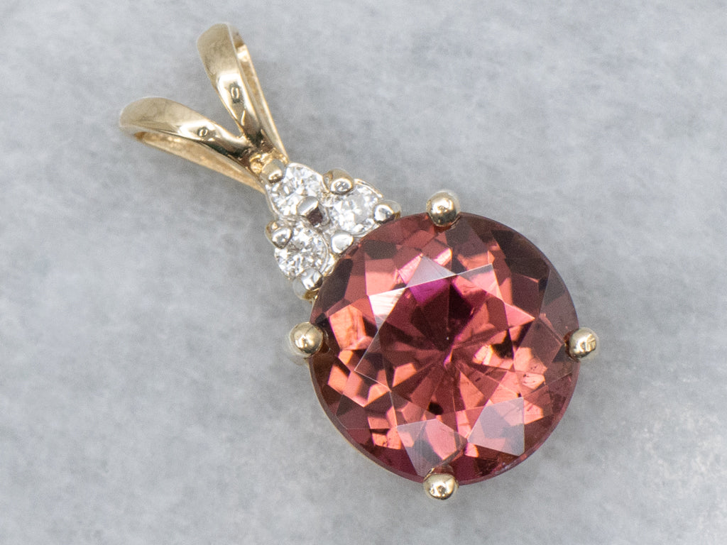Pink Tourmaline Diamond and Gold Pendant