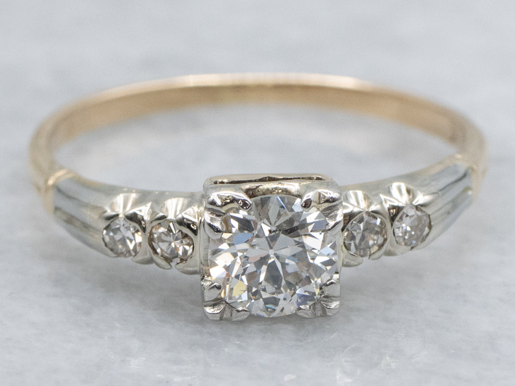 Retro Era European Cut Diamond Engagement Ring
