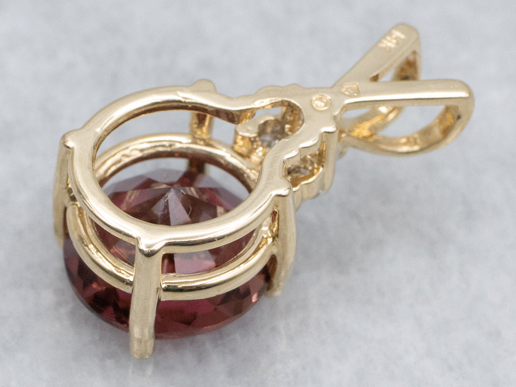 Pink Tourmaline Diamond and Gold Pendant