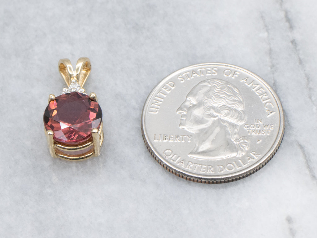 Pink Tourmaline Diamond and Gold Pendant