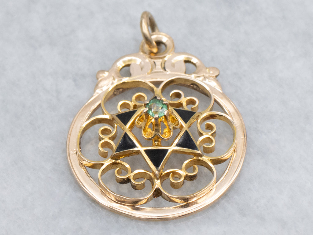 Buttercup-Set Emerald Doublet and Black Enamel Gold Star Pendant