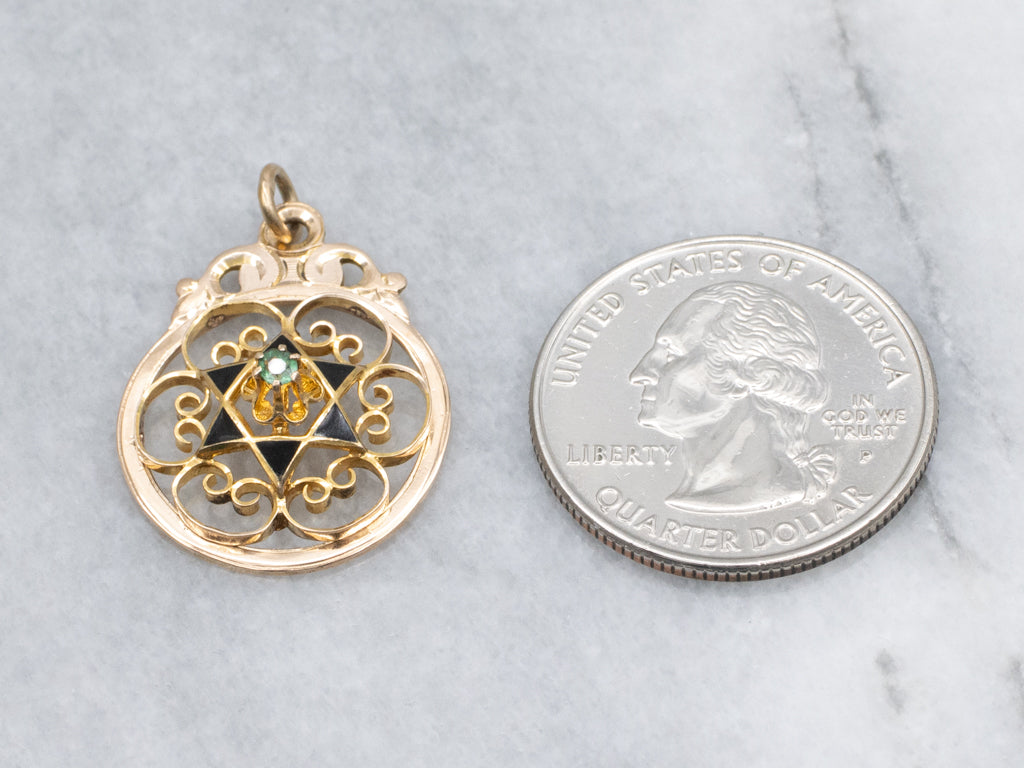 Buttercup-Set Emerald Doublet and Black Enamel Gold Star Pendant