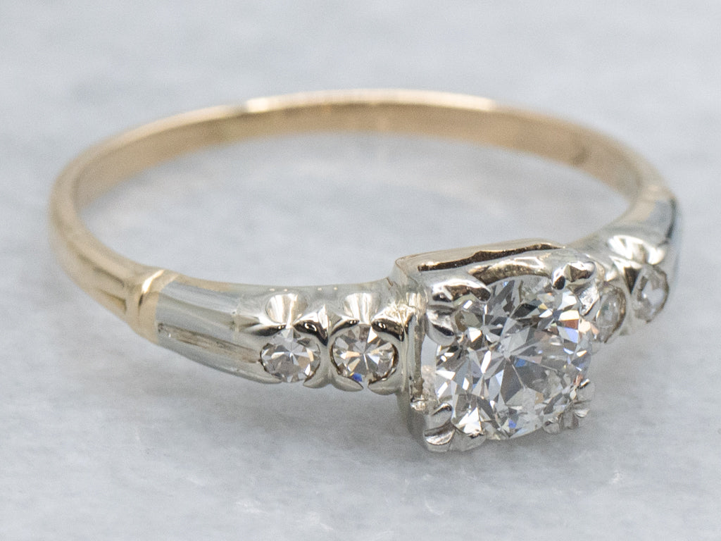Retro Era European Cut Diamond Engagement Ring