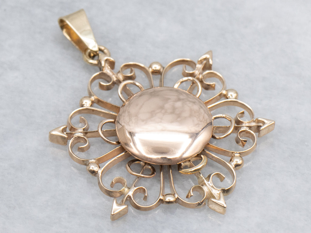 Scrolling Gold Filigree Vintage Brooch Conversion Pendant