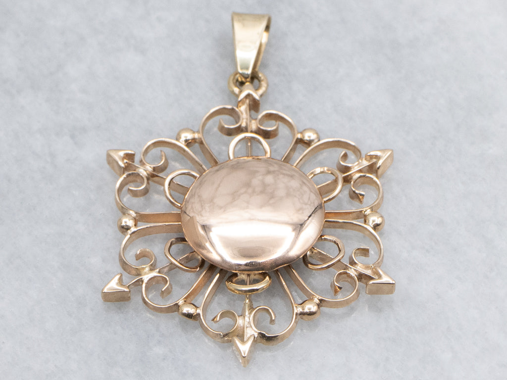 Scrolling Gold Filigree Vintage Brooch Conversion Pendant