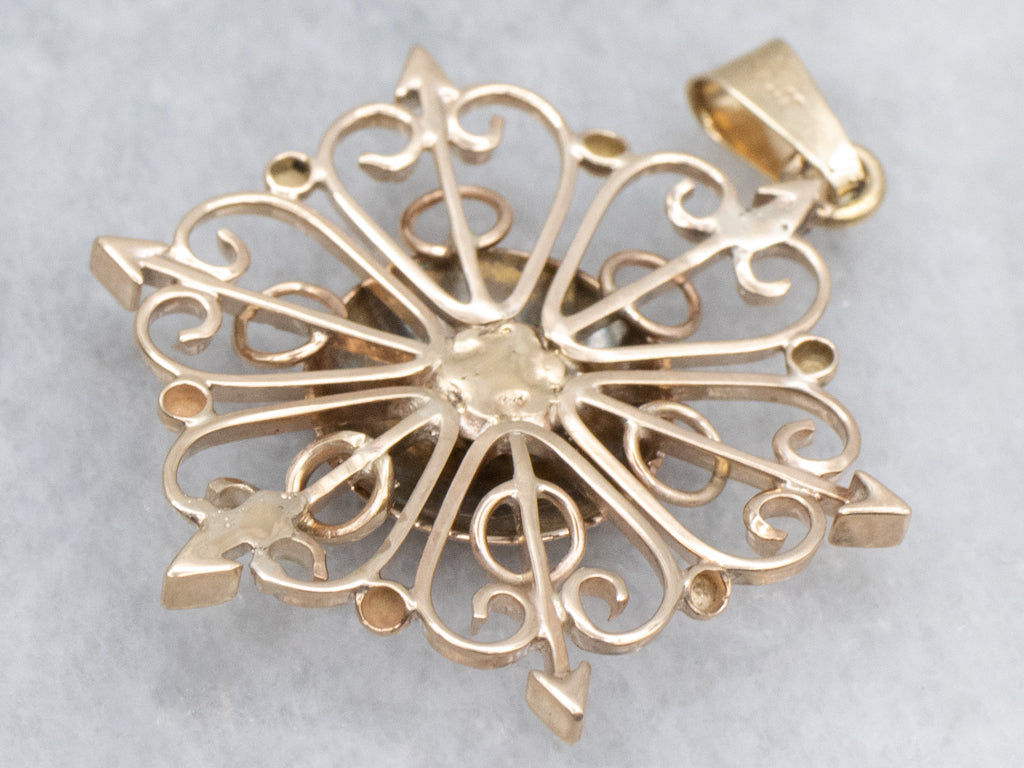 Scrolling Gold Filigree Vintage Brooch Conversion Pendant