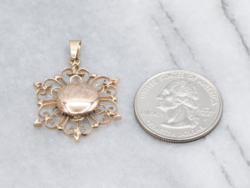 Scrolling Gold Filigree Vintage Brooch Conversion Pendant