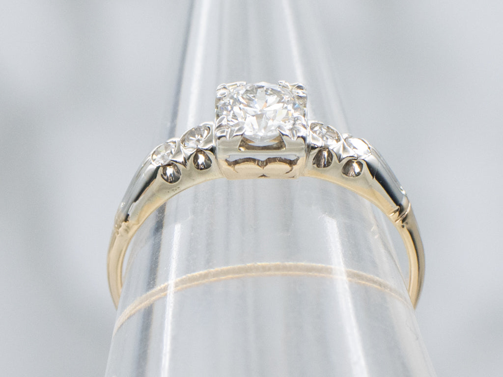 Retro Era European Cut Diamond Engagement Ring