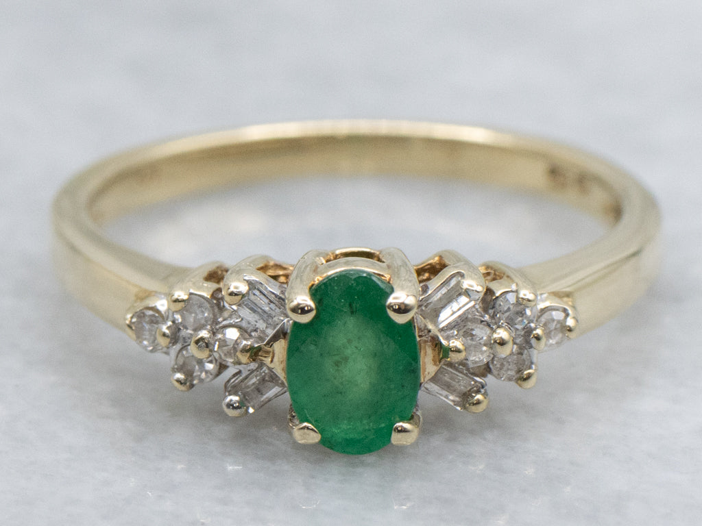Emerald Diamond and Yellow Gold Engagement Ring
