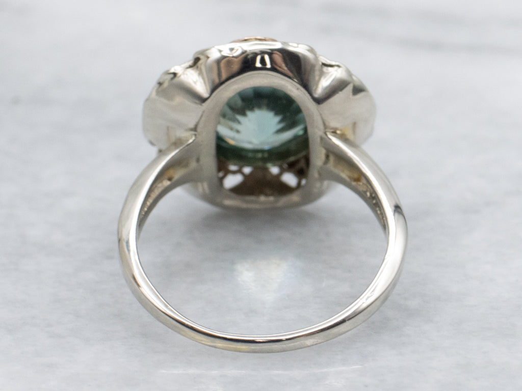 Antique Blue Zircon Two-Tone Floral Filigree Ring