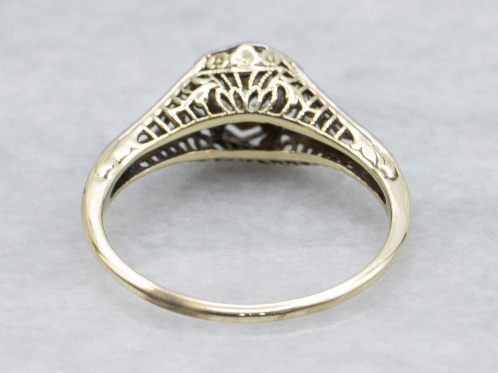 Old European Cut Diamond Filigree Art Deco Engagement Ring