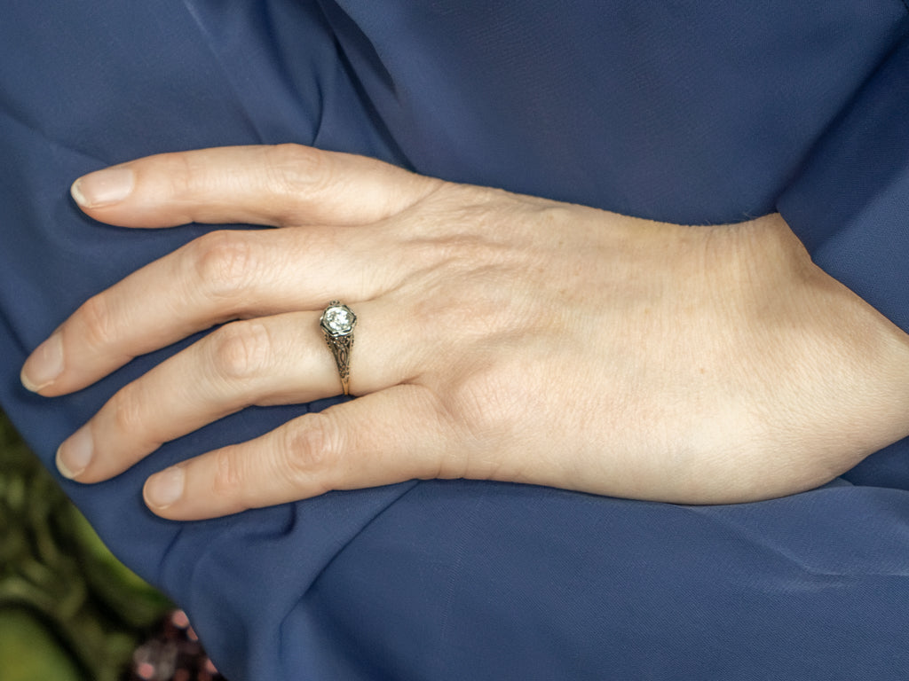 Old European Cut Diamond Filigree Art Deco Engagement Ring