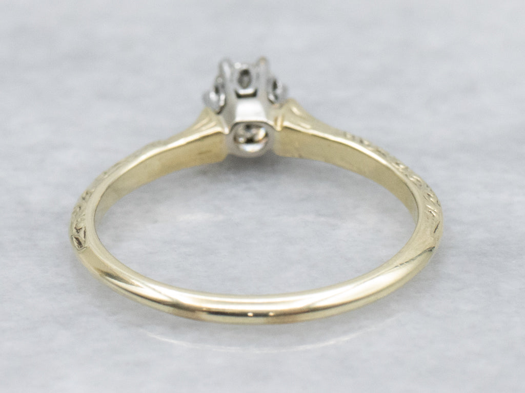 Antique Old Mine Cut Diamond Hand-Engraved Engagement Ring