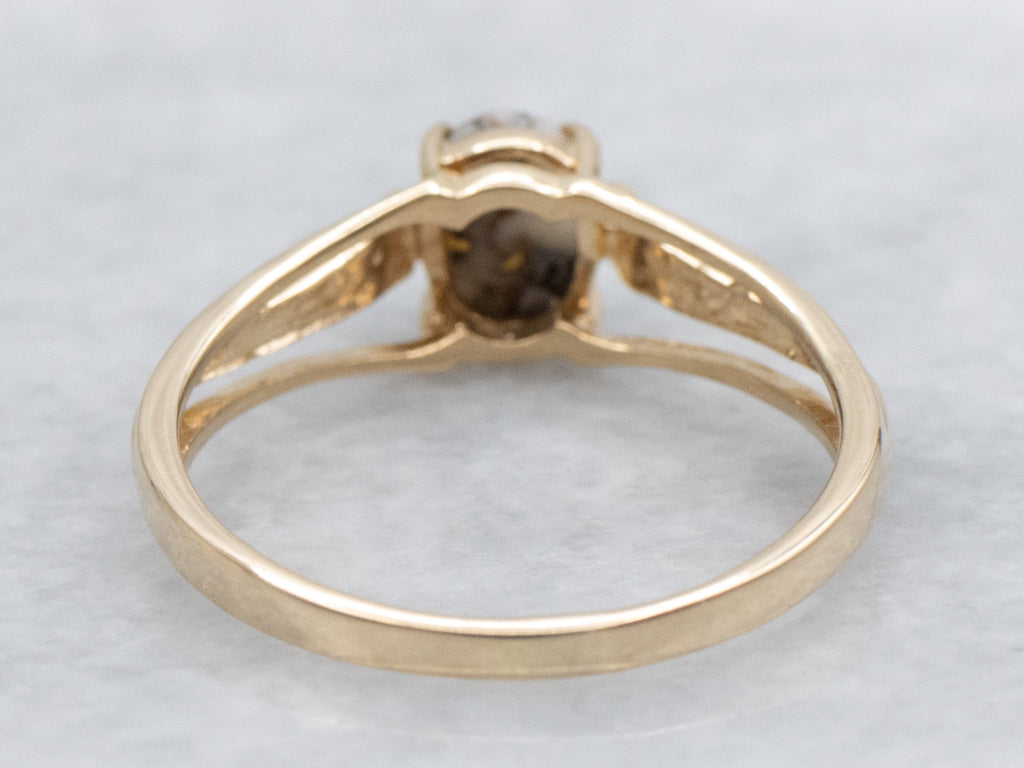 Gold-Quartz Vintage Gold Ring with Split Shank