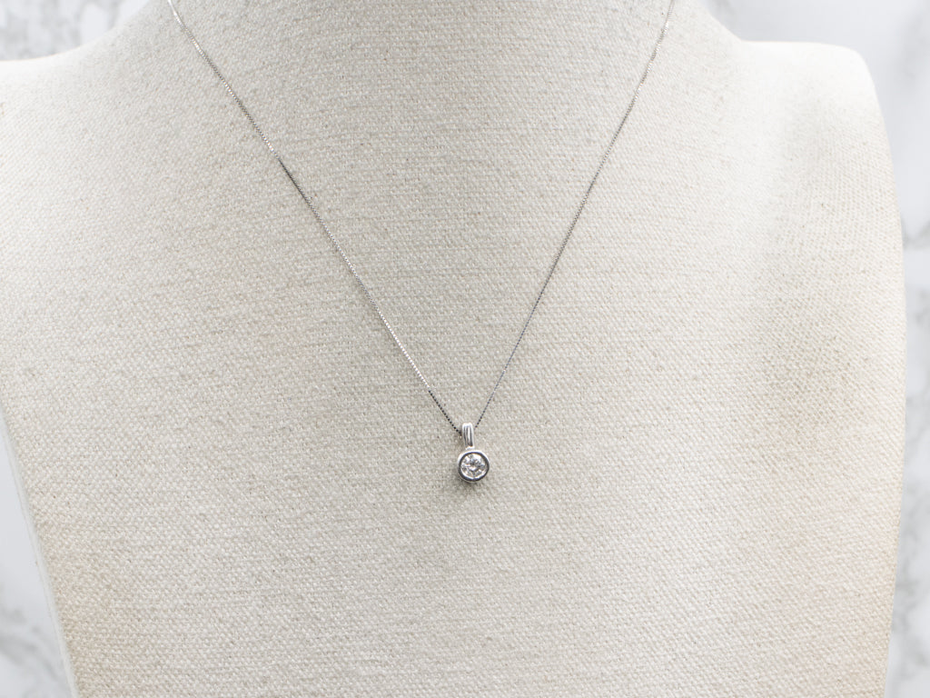 White Gold Bezel-Set Diamond Solitaire Pendant