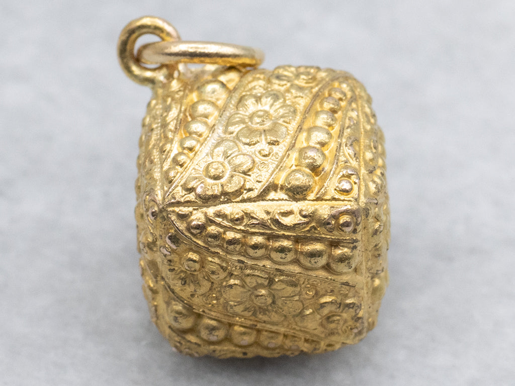Antique Gold Floral Cubed Fob Charm