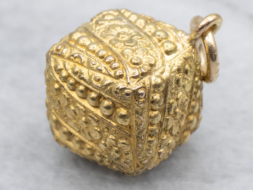 Antique Gold Floral Cubed Fob Charm