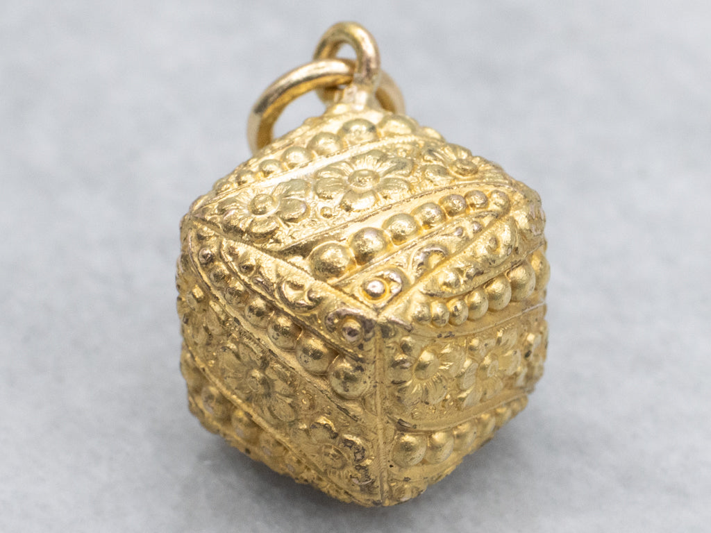 Antique Gold Floral Cubed Fob Charm