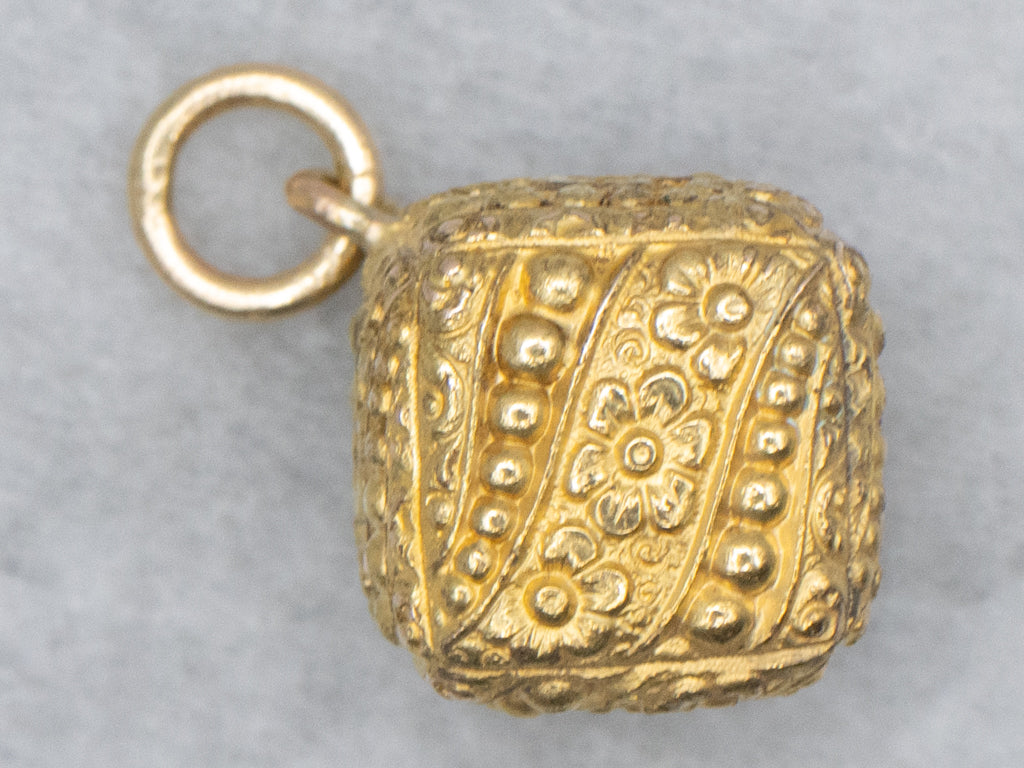 Antique Gold Floral Cubed Fob Charm
