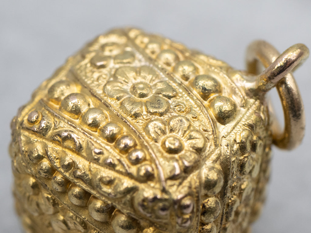 Antique Gold Floral Cubed Fob Charm