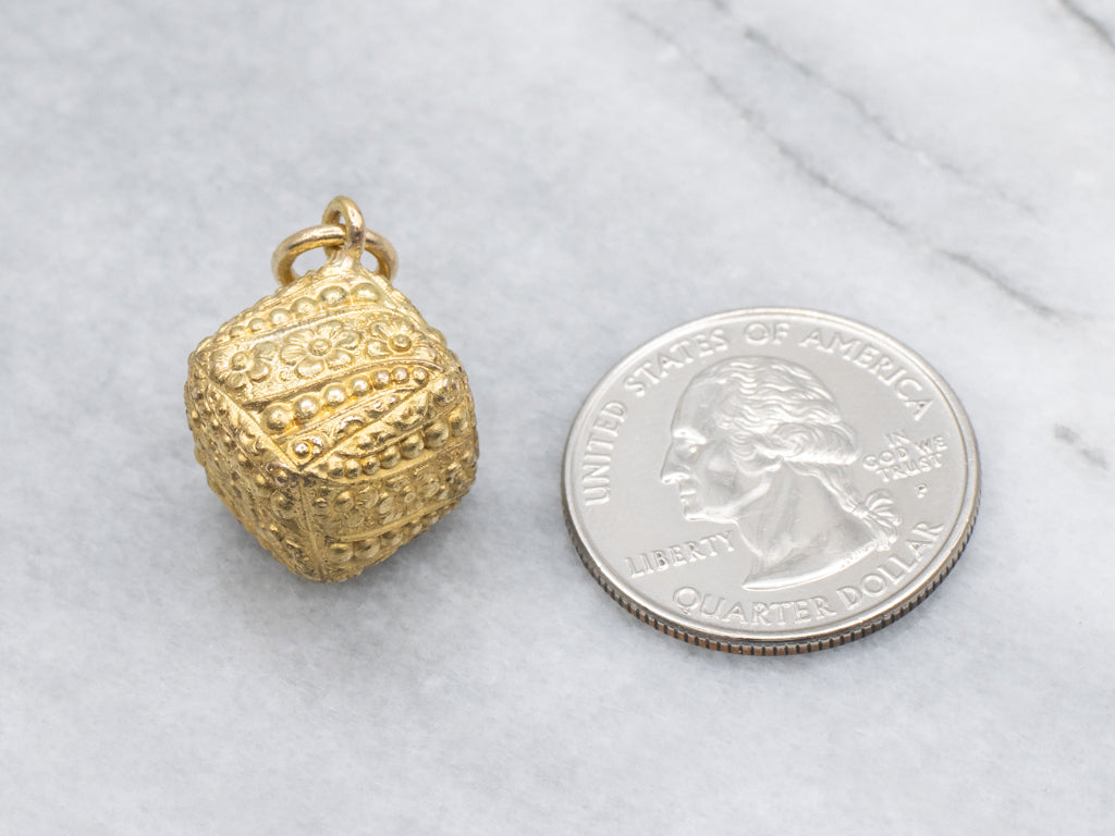 Antique Gold Floral Cubed Fob Charm