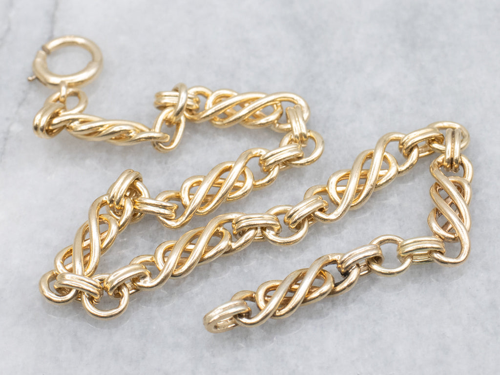 Yellow Gold Twisting Link Chain Bracelet