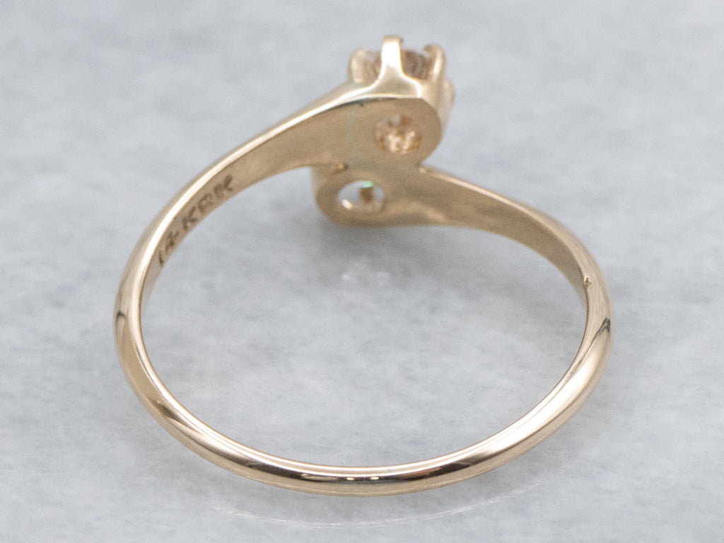 Double Old Mine Cut Diamond Yellow Gold Bypass Ring