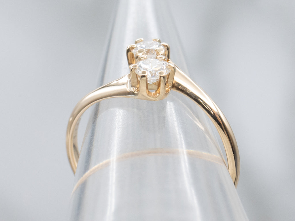 Double Old Mine Cut Diamond Yellow Gold Bypass Ring