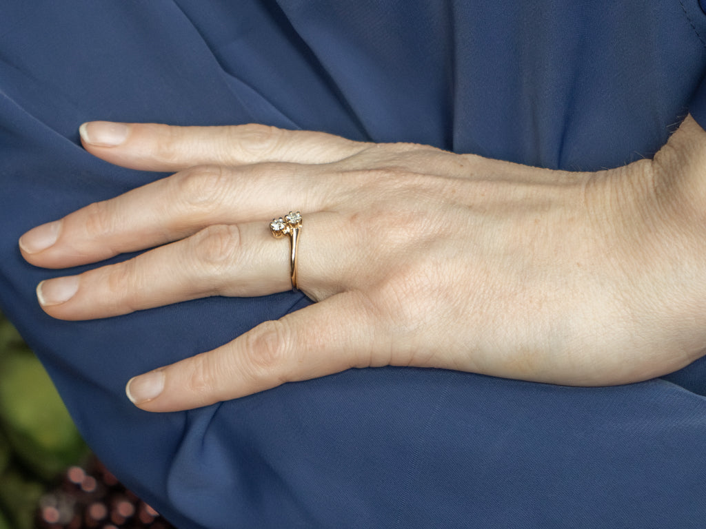 Double Old Mine Cut Diamond Yellow Gold Bypass Ring