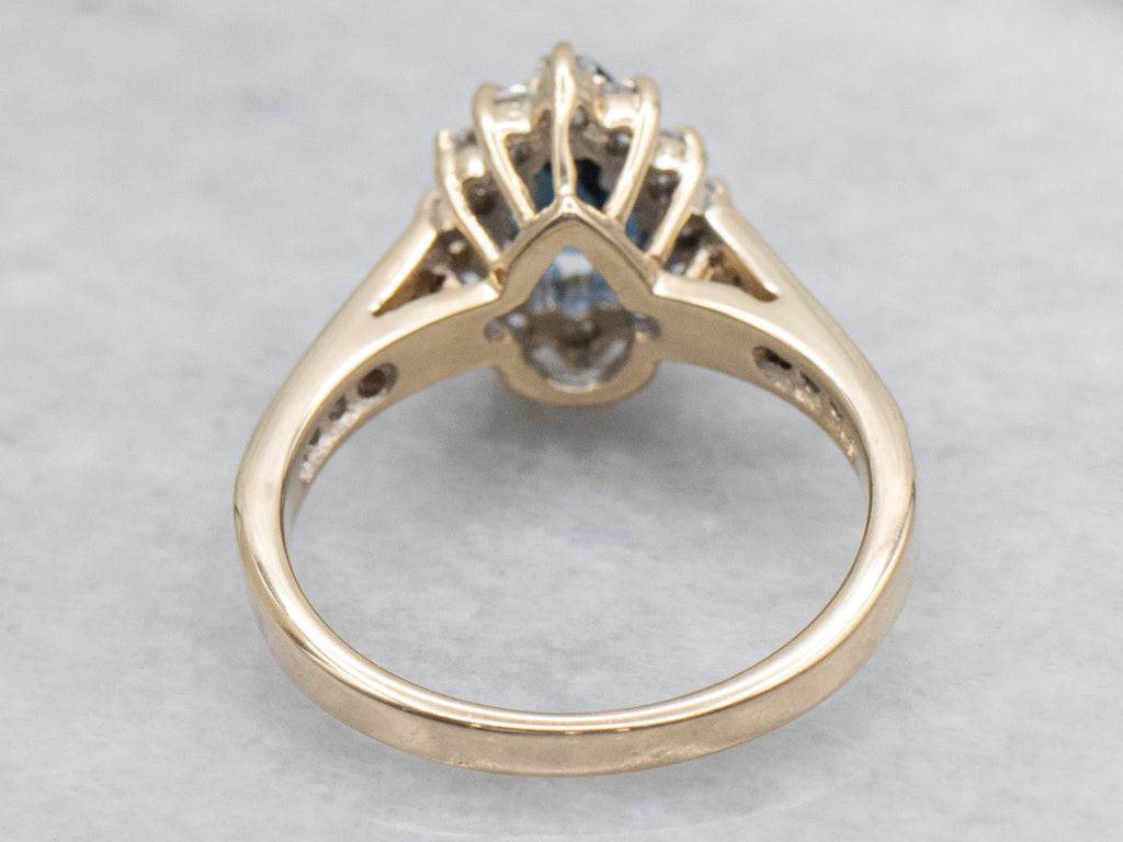 Modern Pear-Cut Sapphire and Diamond Halo Ring