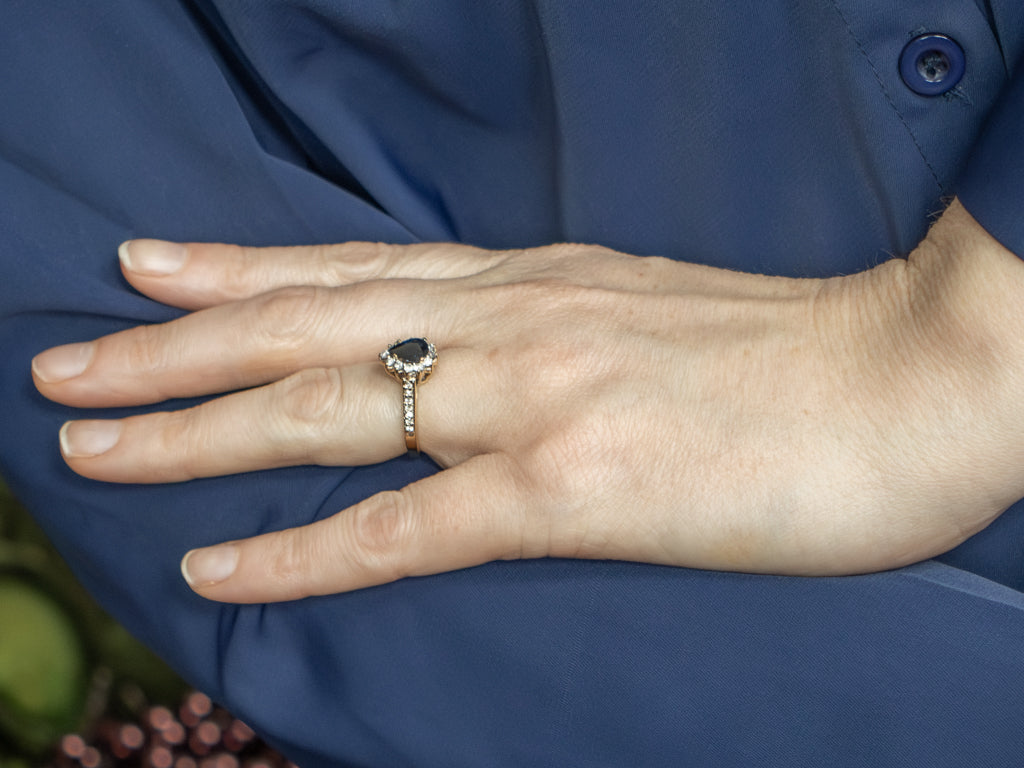 Modern Pear-Cut Sapphire and Diamond Halo Ring