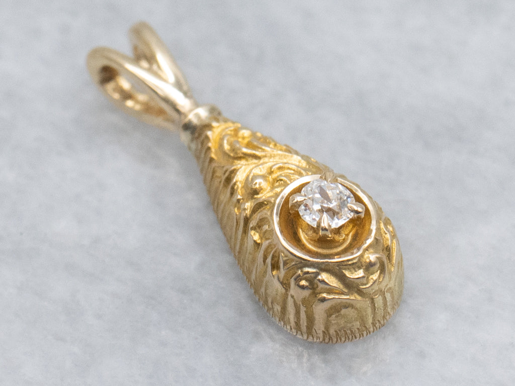 Antique Gold Diamond Teardrop Pendant