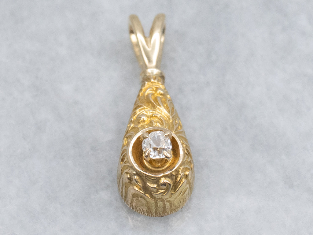 Antique Gold Diamond Teardrop Pendant
