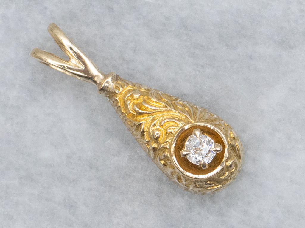 Antique Gold Diamond Teardrop Pendant