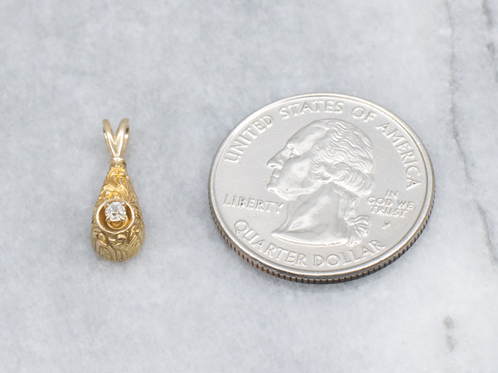 Antique Gold Diamond Teardrop Pendant