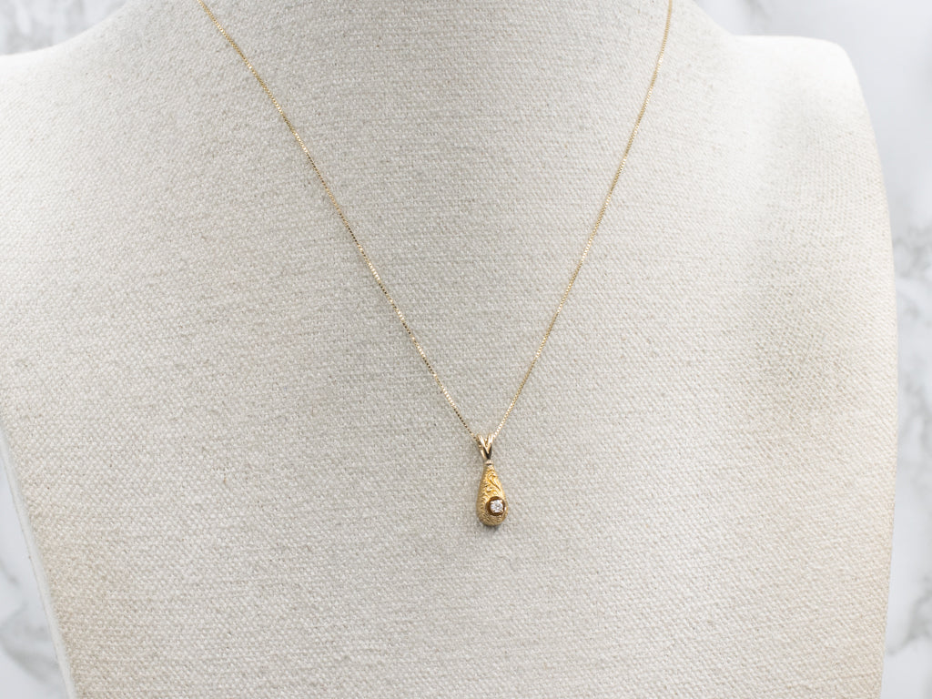 Antique Gold Diamond Teardrop Pendant