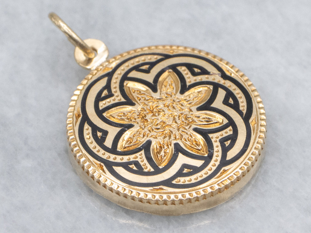 Victorian Black Enamel Knot and Textured Gold Cufflink Conversion Pendant