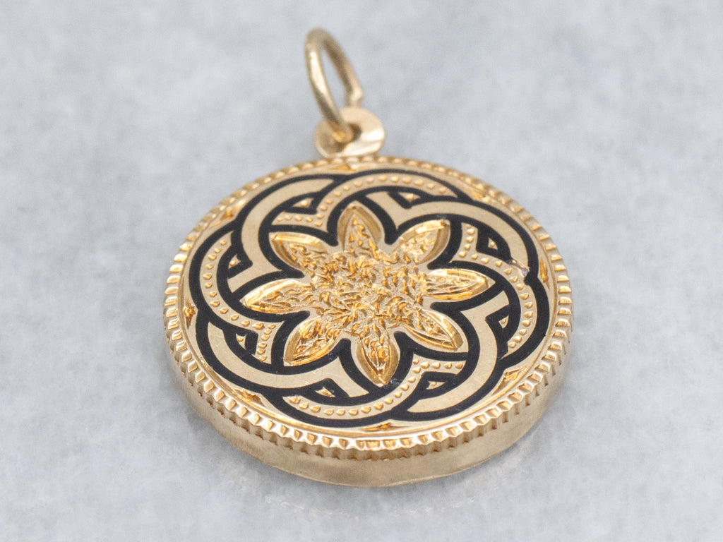 Victorian Black Enamel Knot and Textured Gold Cufflink Conversion Pendant