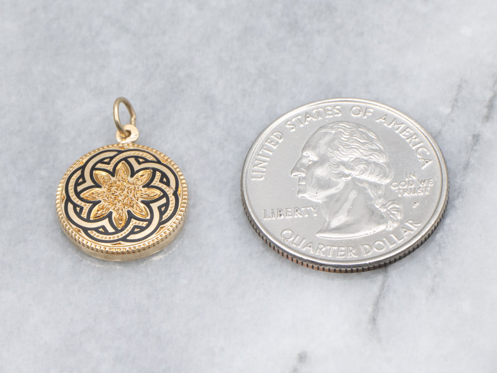 Victorian Black Enamel Knot and Textured Gold Cufflink Conversion Pendant