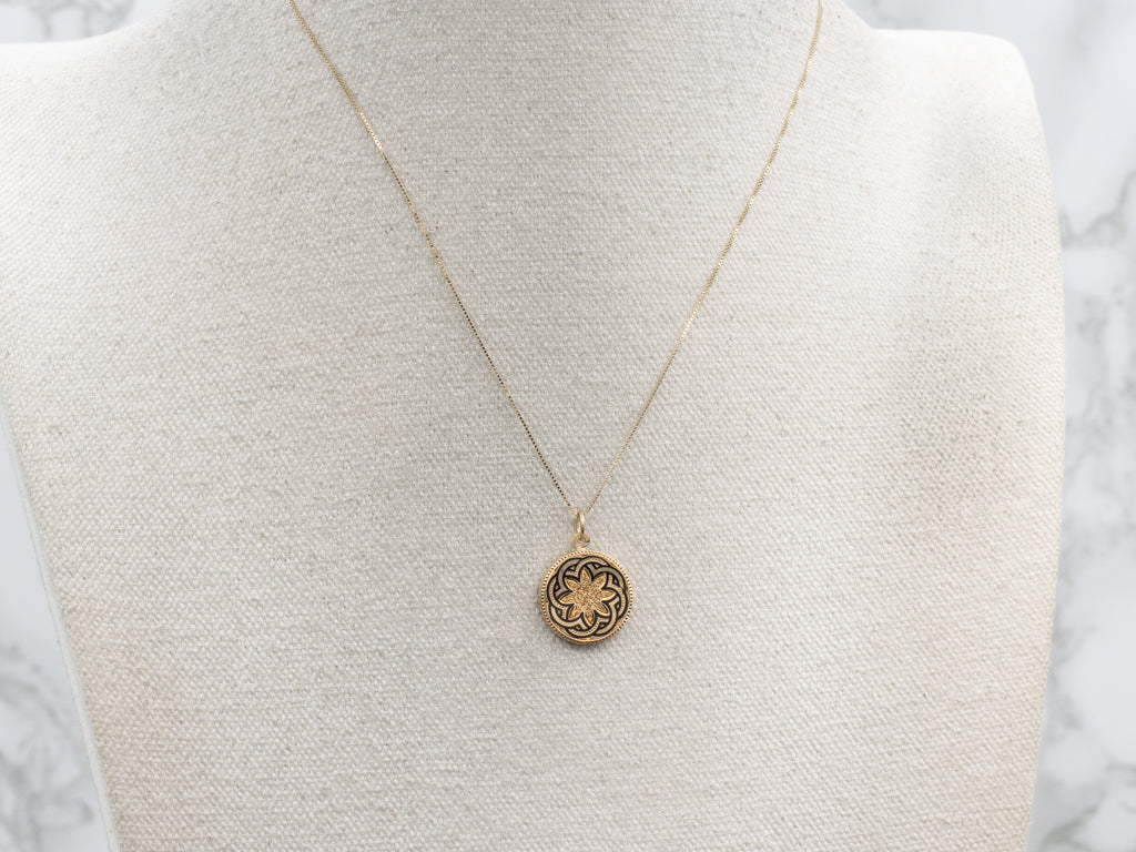 Victorian Black Enamel Knot and Textured Gold Cufflink Conversion Pendant