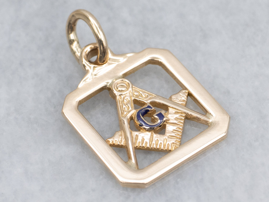 Yellow Gold and Enamel Masonic Pendant