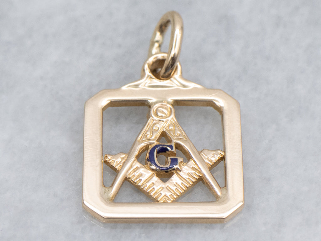Yellow Gold and Enamel Masonic Pendant